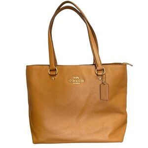 Coach Zipper Tan Pebbled Leather Tote Bag Model Number F48637